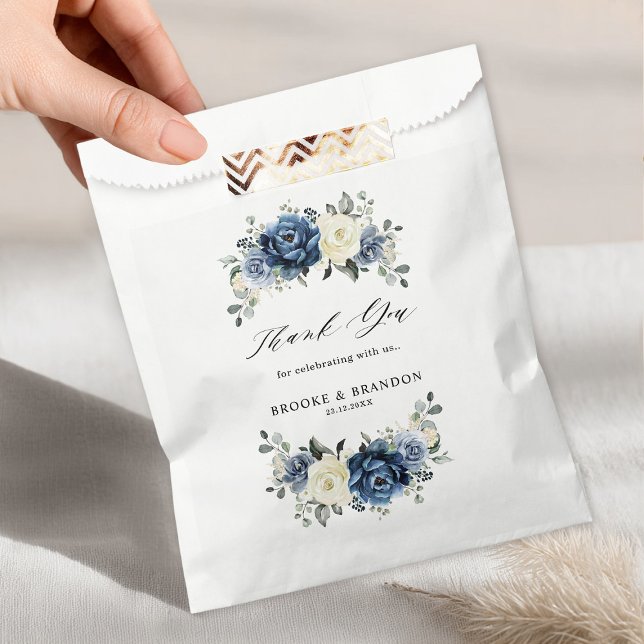 Dusty Blue Navy Champagne Ivory Floral Wedding Favour Bags (Dusty Blue Navy Champagne Ivory Floral Wedding Favor Bag)