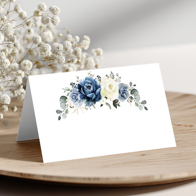 Dusty Blue Navy Champagne Ivory Floral Wedding Pla Place Card (Dusty Blue Navy Champagne Ivory Floral Wedding Place Card)