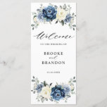 Dusty Blue Navy Champagne Ivory Floral Wedding Programme<br><div class="desc">Dusty blue floral wedding program card featuring elegant bouquet of navy blue, royal blue , white , gold, champagne ivory, blush colour rose , ranunculus flower buds and sage green eucalyptus leaves and elegant watercolor bouquet. Please contact me for any help in customisation or if you need any other product...</div>