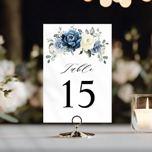 Dusty Blue Navy Champagne Ivory Floral Wedding Table Number