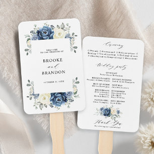 Dusty Blue Navy Champagne Ivory Program Hand Fan