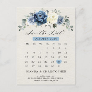 Dusty Blue Navy Champagne Ivory Save the Date Post Postcard