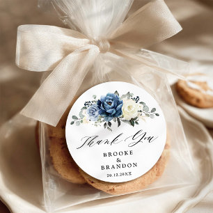 Dusty Blue Navy Champagne Ivory Thank you Classic Round Sticker
