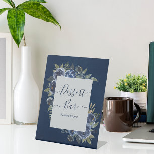 Dusty Blue Navy Champagne Ivory Wedding Pedestal Sign