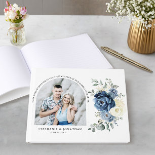 Dusty Blue Navy Champagne Ivory Wedding Photo Guest Book