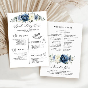 Dusty Blue Navy Champagne Ivory Wedding Program  Invitation