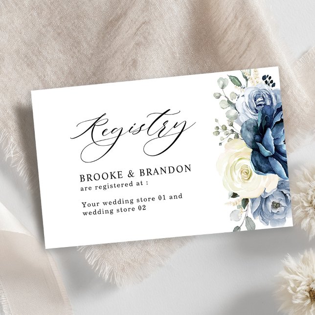 Dusty Blue Navy Champagne Ivory Wedding Registry Enclosure Card (Dusty Blue Navy Champagne Ivory Wedding Registry Enclosure Card)
