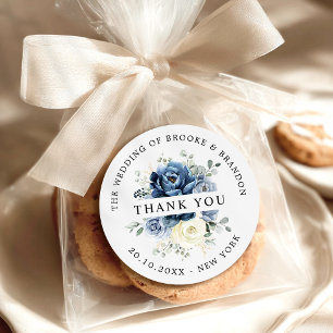 Dusty Blue Navy Champagne ivory Wedding Thank you Classic Round Sticker