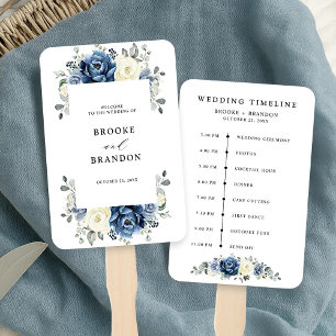 Dusty Blue Navy Champagne Ivory wedding Timeline Hand Fan