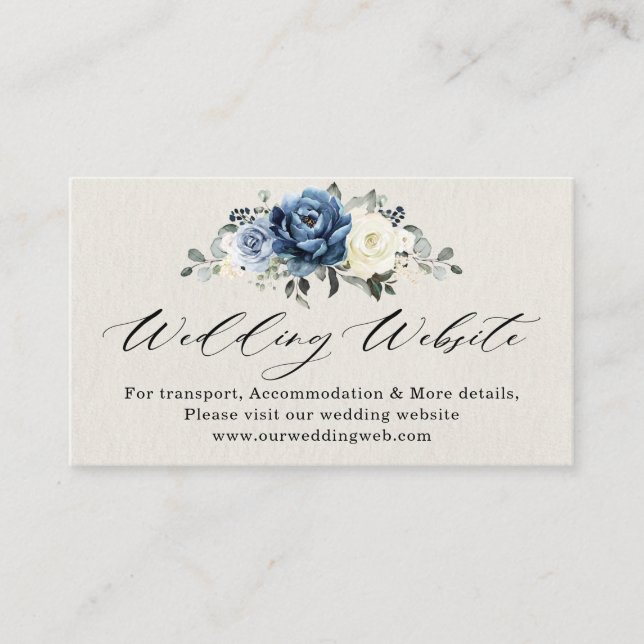 Dusty Blue Navy Champagne Ivory Wedding Website En Enclosure Card (Front)