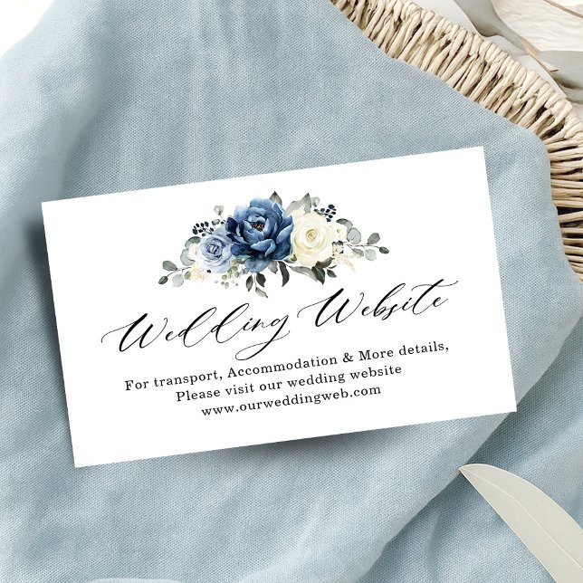 Dusty Blue Navy Champagne Ivory Wedding Website Enclosure Card (Dusty Blue Navy Champagne Ivory Wedding Website Enclosure Card)