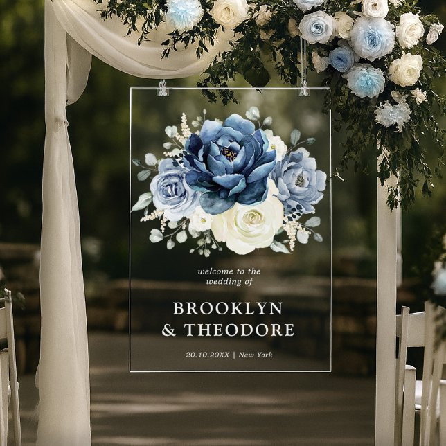 Dusty Blue Navy Champagne Ivory Wedding Welcome Acrylic Sign (Dusty Blue Navy Champagne Ivory Wedding Welcome Acrylic Sign)