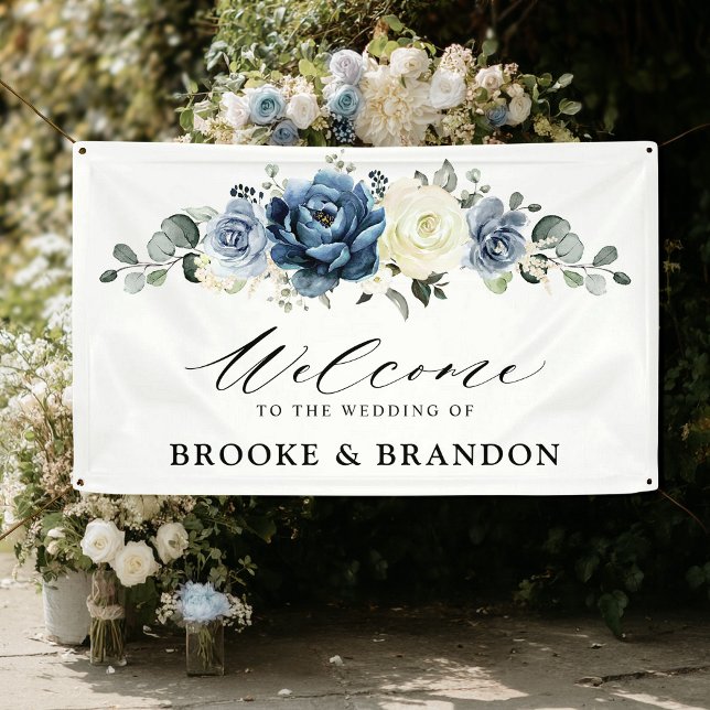 Dusty Blue Navy Champagne Ivory Wedding Welcome Banner (Dusty Blue Navy Champagne Ivory Wedding welcome Banner)
