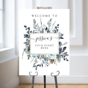 Dusty Blue Navy Floral Any Event Welcome Sign