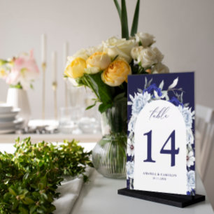 Dusty Blue Navy Floral Arch Table Number