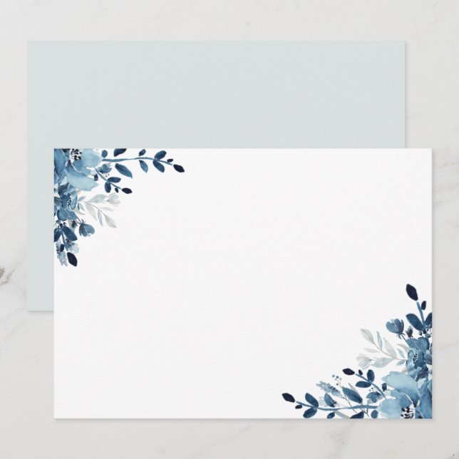 Dusty Blue Navy Floral Blank Card (Front/Back)