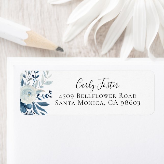 Dusty Blue Navy Floral Return Address (Insitu)