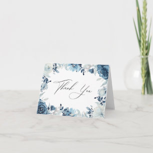 Dusty Blue Navy Floral Thank You Card
