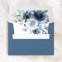 Dusty Blue Navy Floral Wedding Printed