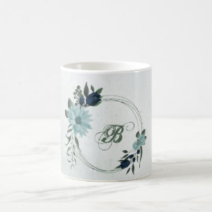 Dusty blue navy flowers botanical coffee mug