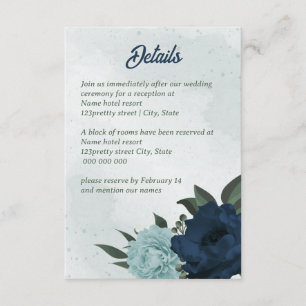 Dusty blue &navy flowers botanical wedding enclosure card