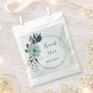 Dusty blue navy flowers botanical wedding favour bags