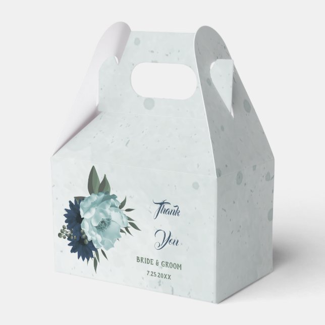 Dusty blue &navy flowers botanical wedding favour box (Front Side)