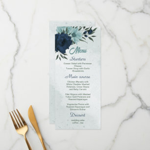 Dusty blue &navy flowers botanical wedding menu