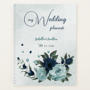 Dusty blue navy flowers botanical wedding planner
