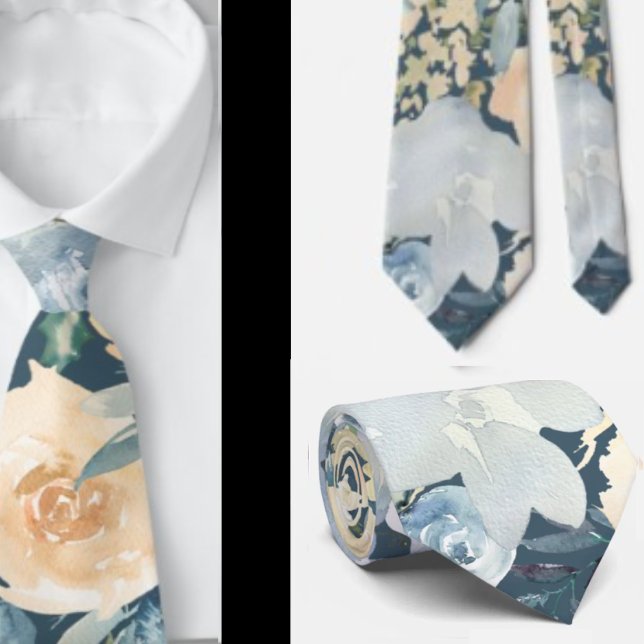 Dusty Blue Navy Flowers Roses Floral Neck Tie (Creator Uploaded)