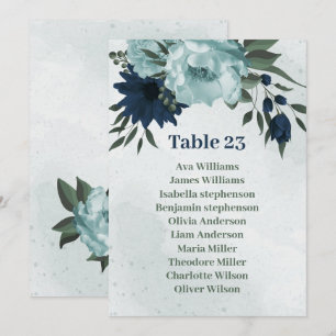 Dusty blue &navy flowers seating chart card