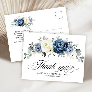 Dusty Blue Navy Ivory Bridal Shower Thank you Postcard