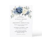Dusty Blue Navy Ivory Floral Boho Wedding QR Code 