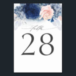 Dusty Blue Navy Pink Wedding Table Number Card<br><div class="desc">Blue and pink floral wedding table number cards</div>