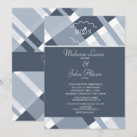 Dusty Blue Navy Plaid White Ring Logo Wedding