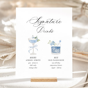 Dusty Blue Navy Signature Drinks Wedding Template Pedestal Sign