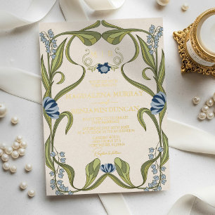 Dusty Blue Navy Vintage Art Nouveau Floral Wedding