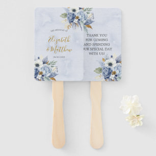 Dusty Blue Navy Watercolor Chic Peony Wedding Hand Fan