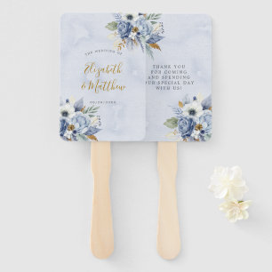 Dusty Blue Navy Watercolor Chic Peony Wedding Hand Fan