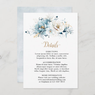 Dusty Blue Navy White Ivory Gold Floral Wedding Enclosure Card
