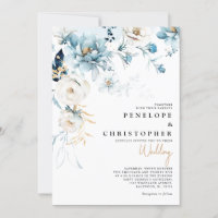 Dusty Blue Navy White Ivory Gold Floral Wedding In