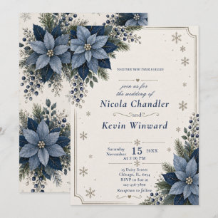 Dusty Blue Navy Winter Wedding Invitation