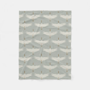 Dusty Blue Neutral Birds Cranes Art Deco Pattern  Fleece Blanket