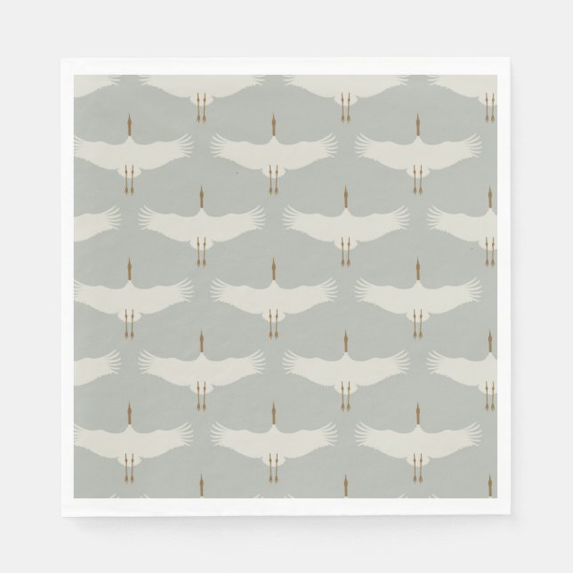 Dusty Blue Neutral Birds Cranes Art Deco Pattern  Napkin (Front)