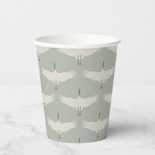 Dusty Blue Neutral Birds Cranes Art Deco Pattern  Paper Cups