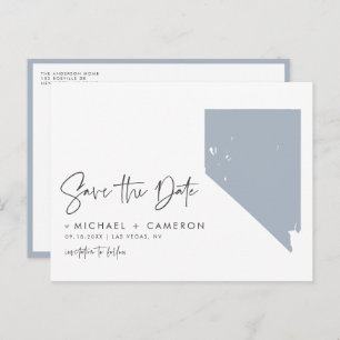 Dusty Blue Nevada State Map QR Code Save the Date Announcement Postcard