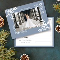 Dusty Blue Newlywed 1st Christmas Photo Snowflake