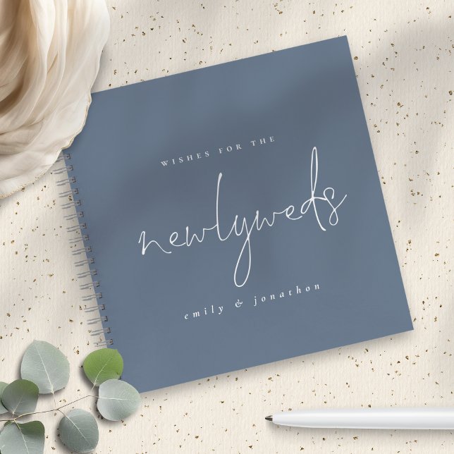 Dusty Blue Newlyweds Script Wedding Guest Book (Creator Uploaded)