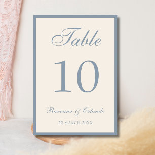 Dusty Blue Old Money Black Tie Wedding Table Number