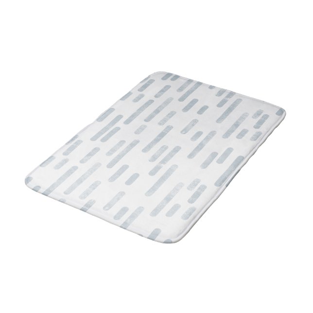Dusty Blue on White Rounded Lines Pattern Bath Mat (Angled)